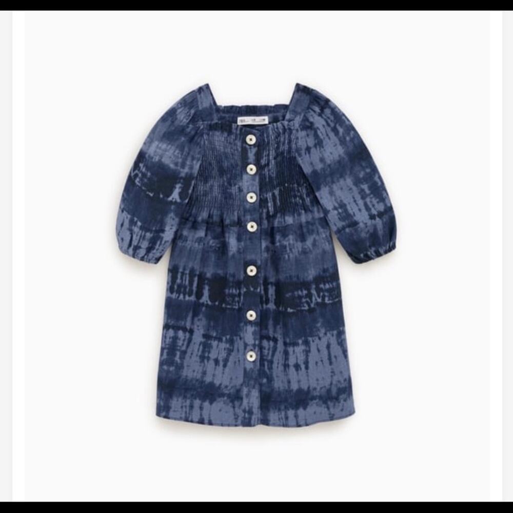 Zara girls blue smocked tie dye button front dress size 13/14 NWT - Picture 2 of 7